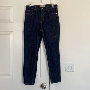 Everlane dark high rise skinny jeans.